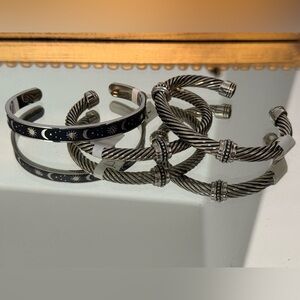 Stainless Steel Cuff Bracelet set (3). Silver and Black Sun & Moon